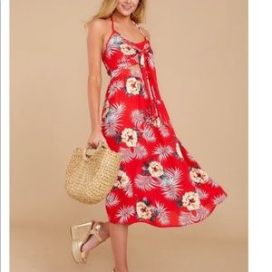 Red floral cal midi dress